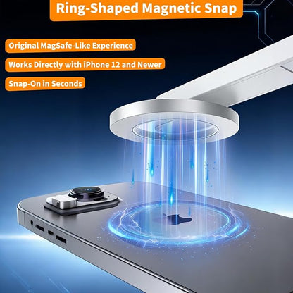 4-in-1 Magnetic Selfie Stick for iPhone/Android - Multifunctional 360° Rotation Extendable Tripod with Detachable Remote, Universal Phone Mount & Metal Ring (Magnetic or Clip Combo)