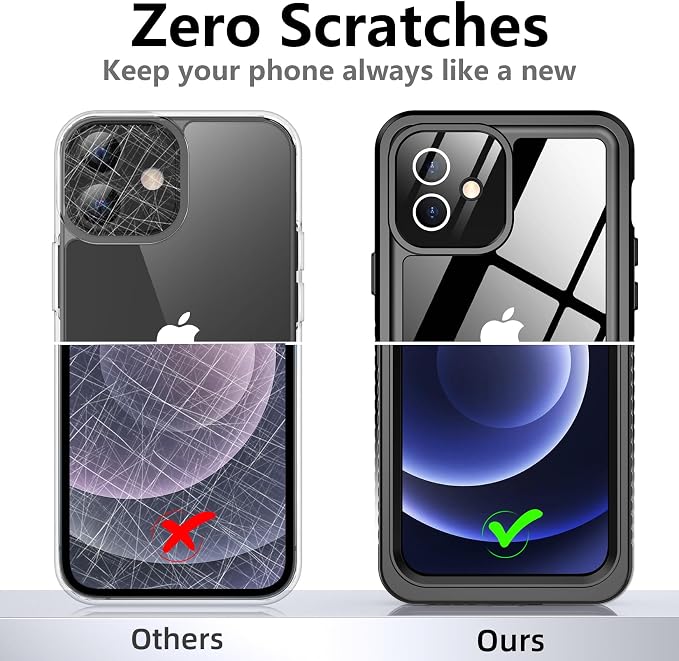Temdan for iPhone 12 Case for iPhone 12 Pro Case, [12 FT Military Grade Drop Protection] with 2 Pack [Glass Screen Protector+ Camera Lens Protector] Non-Slip Shockproof Case,Black