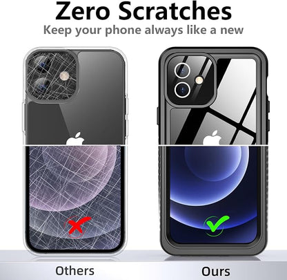 Temdan for iPhone 12 Case for iPhone 12 Pro Case, [12 FT Military Grade Drop Protection] with 2 Pack [Glass Screen Protector+ Camera Lens Protector] Non-Slip Shockproof Case,Black