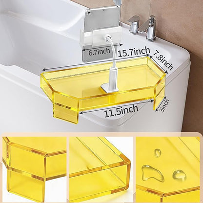 Orange Acrylic Bath Tub Tray Hot Tub Tray with Adjustable Phone & Tablet Holder, Modern Bathtub Tray Table, Spa Bath Caddy, Fits Freestanding Square Tubs