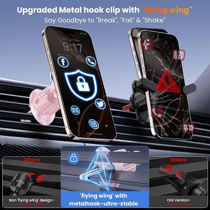 for MagSafe Car Mount Magnetic Phone Holder for Car [2026 Upgraded 22X Magnets & Double-Hooks] Phone Holders for Your Car Stand for Dashboard Vent GPS for iPhone 17/16/15/14/13 Android-Pink