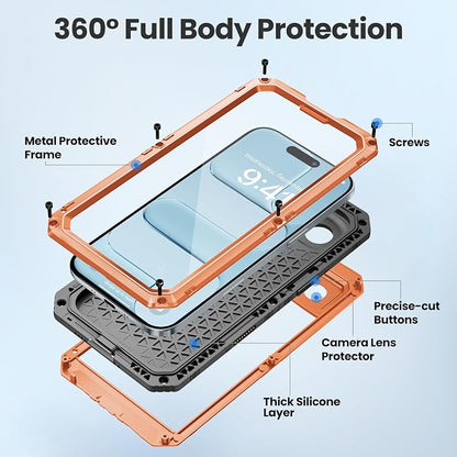 Mitywah Waterproof Case for iPhone Air, Military Grade Rugged Metal Case with Built-in Screen Protector, Heavy Duty Full Body Shockproof Protective Cover for 17 Air 6.5 inch, Orange