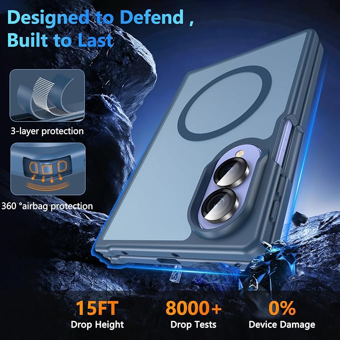 Hensinple Magnetic for Z Fold 8 Case, Samsung Galaxy Z Fold 8 Case[Fit for Mag-Safe ] Translucent Matte Military Grade Rugged Protection Shockproof Protective Hard Phone Cases, Blue