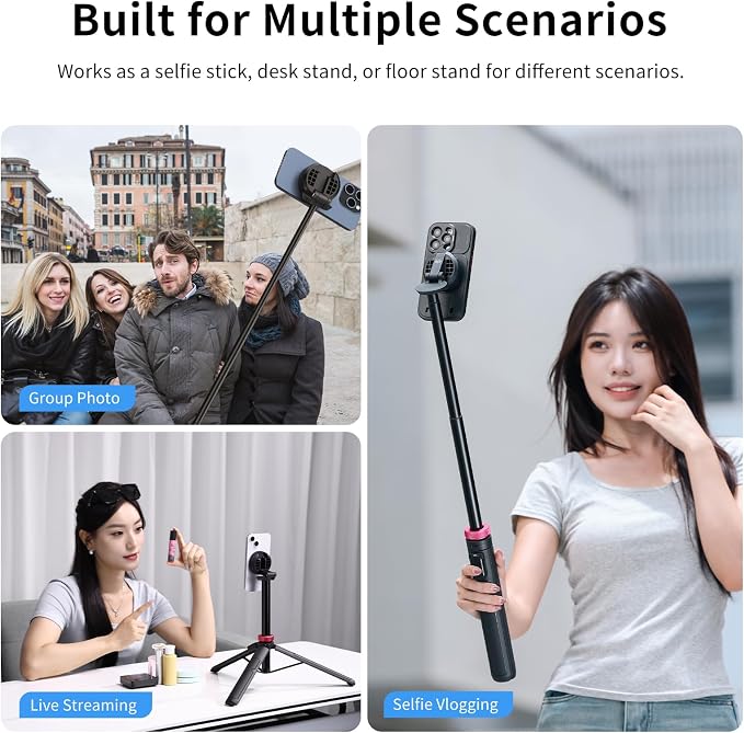 Ulanzi MT-84 Phone Tripod, 61" Magnetic Selfie Stick With Remote for iPhone 15/14/13/12 Series, Extendable Cell Phone Stand, Portable iPhone Holder for Selfie/Photo/Live/Vlog