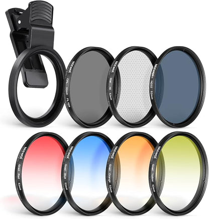 NEEWER 52mm ND + CPL + Star + 4 Graduated Color Filter Set with Phone Lens Clamp Compatible with iPhone 17 16 16e 15 14 Pro Max Plus Canon Nikon Sony Camera