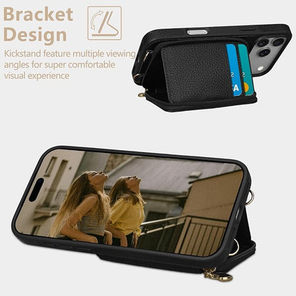 Keallce Case for iPhone 17 Pro Max 6.9'' Case Wallet, Crossbody Zipper Purse with RFID Blocking Card Slots Kickstand, Lanyard & Handstrap Flip Folio Leather Phone Cover for iPhone 17 Pro Max, Black