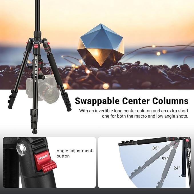 NEEWER Basics 72" / 182 cm Travel Tripod Monopod for Camera, Compact Lightweight Portable Video Recording Stand, Arca Type Ball Head, Cell Phone Holder Compatible with iPhone, Max Load 13.2 lb, TP14B