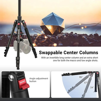 NEEWER Basics 72" / 182 cm Travel Tripod Monopod for Camera, Compact Lightweight Portable Video Recording Stand, Arca Type Ball Head, Cell Phone Holder Compatible with iPhone, Max Load 13.2 lb, TP14B