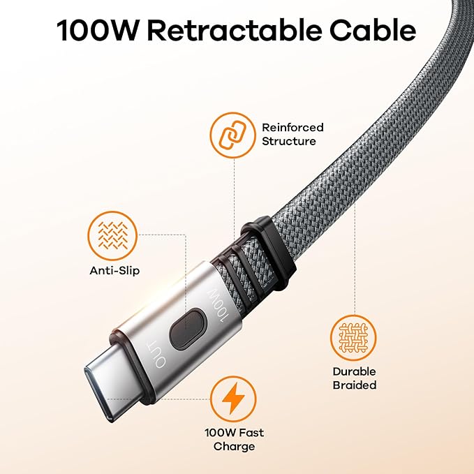 REWONDER 100W Fast Charging Power Bank 20000mAh with Built-in Retractable USB-C Cable, Portable Charger for MacBook Laptop, iPhone 17/16 Series, Samsung, TSA Approved for Air Travel