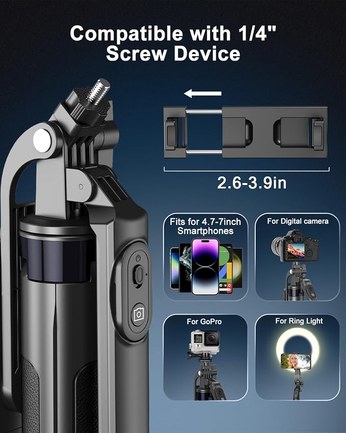 71" Phone Tripod,Tripod for iPhone with Fill Light and Rechargeable Remote,Aluminum Selfie Stick Phone Stand Compatible with Cell Phone/Camera/Ring Light/DJI/GoPro
