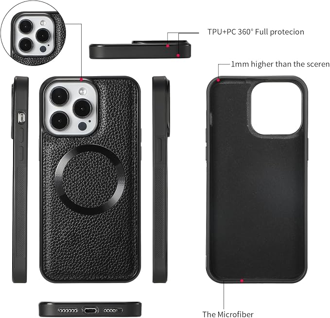 Crossbody Wallet Case for iPhone 16 Pro 6.3", Magnetic Detachable Floral PU Leather Phone Case with RFID Blocking Card Holder Wristlet Mirror Flip Zipper Shoulder Purse for Women - Black B