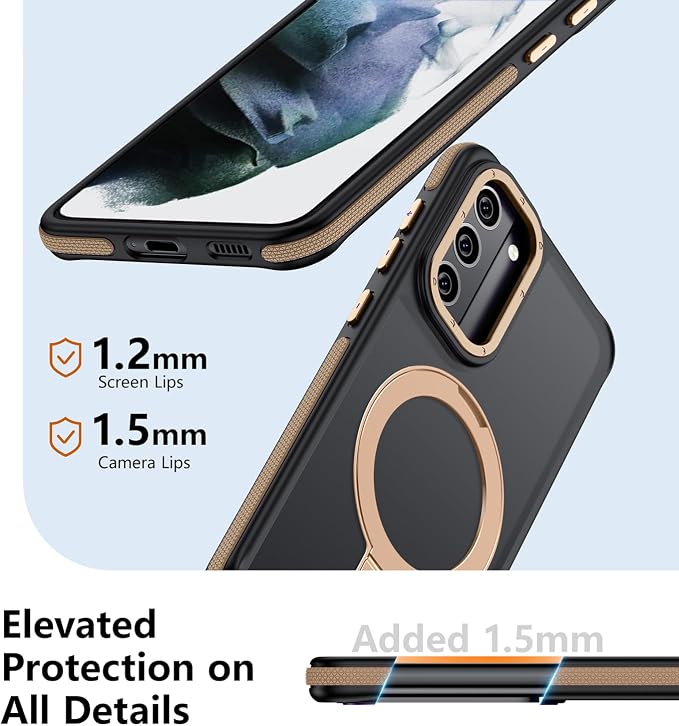 for Samsung Galaxy S21 Plus Case, Magnetic Adjustable Ring Stand [Fit for Magsafe], [Military-Grade Shockproof Protection] Phone Case with Kickstand&Ring Holder (Desert Gold)