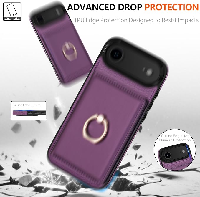 LOHASIC for iPhone 17 Air Case Wallet with Card Holder, 360° Rotation Ring, RFID Blocking, 5 Card Slots, PU Leather 6.5" Cover for Apple 17 Air Men Women, Purple