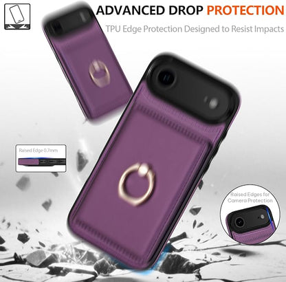 LOHASIC for iPhone 17 Air Case Wallet with Card Holder, 360° Rotation Ring, RFID Blocking, 5 Card Slots, PU Leather 6.5" Cover for Apple 17 Air Men Women, Purple