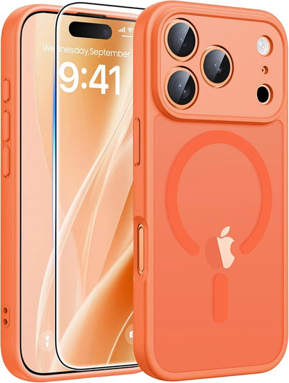 FNTCASE for iPhone 17 Pro Max Case: [Compatible with Magsafe] Translucent Matte Cases with [Full Camera Protection] [Screen Protector] Military Grade Shockproof Protective Phone Cover - Orange