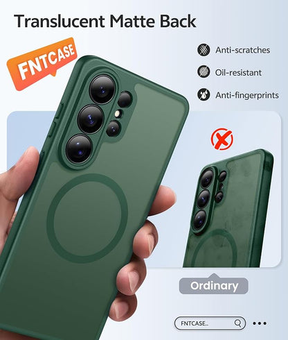 FNTCASE for Samsung Galaxy S26-Ultra Case: [Fit for Magsafe] [Full Camera Protection] Translucent Matte Cases with [Screen Protector] Military Grade Shockproof Protective Phone Cover - Green