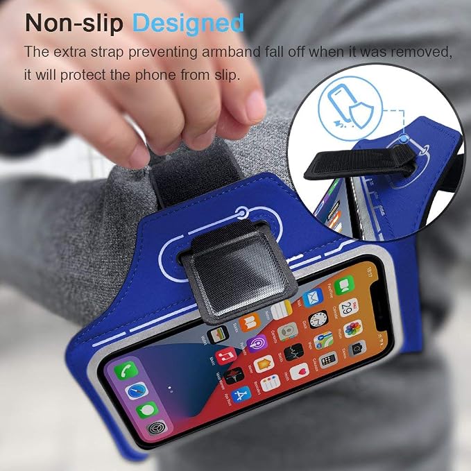 Armband for iPhone Pro Max 17 16 15 14 13 12 Plus/AIR with Airpods Holder, Gym Workouts Running Phone Arm Band (Navy Blue)