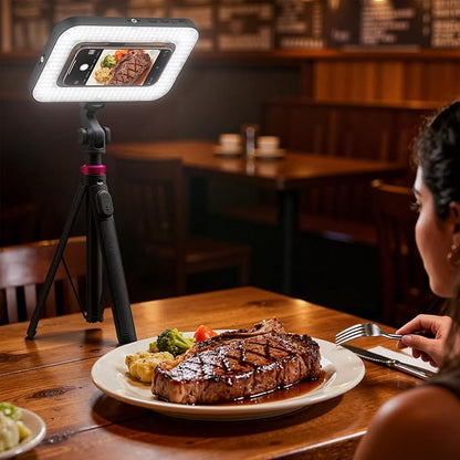 Tripod for iPhone with Light, Portable 15W Ring Light with Stand and Phone Holder for Video Recording, 6000mAh Magnetic Phone Tripod with Light 2500K-9000K for Food Hunt,Mukbang Video,Vlogging,CRI＞95