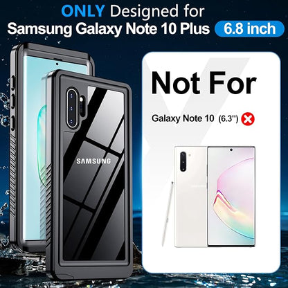 MOZOTER for Samsung Galaxy Note 10 Plus Case Waterproof,[IPX8 Underwater Case][Full Body Shockproof & Military Dropproof] Built-in Screen Protector for Samsung Note 10+ Plus 6.8 inch-Black