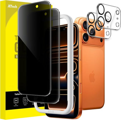 JETech Privacy Screen Protector for iPhone 17 Pro Max 6.9-Inch with Camera Lens Protector, Anti-Spy Tempered Glass Film, Easy Installation Tool, 2-Pack Each