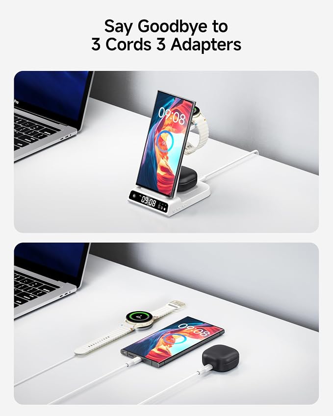 Wireless Charger for Samsung, 3 in 1 Wireless Charging Station for Samsung Galaxy S25 Ultra/S24 Ultra/S23/S22/Note 20/Z Flip 6/Fold 6, Charger for Samsung Galaxy Watch Ultra/8/7/6, Galaxy Buds 3/3 Pro