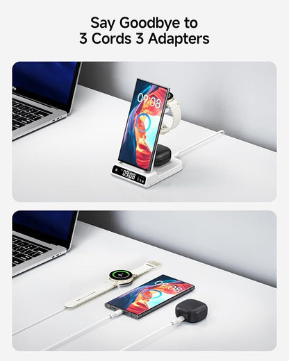Wireless Charger for Samsung, 3 in 1 Wireless Charging Station for Samsung Galaxy S25 Ultra/S24 Ultra/S23/S22/Note 20/Z Flip 6/Fold 6, Charger for Samsung Galaxy Watch Ultra/8/7/6, Galaxy Buds 3/3 Pro