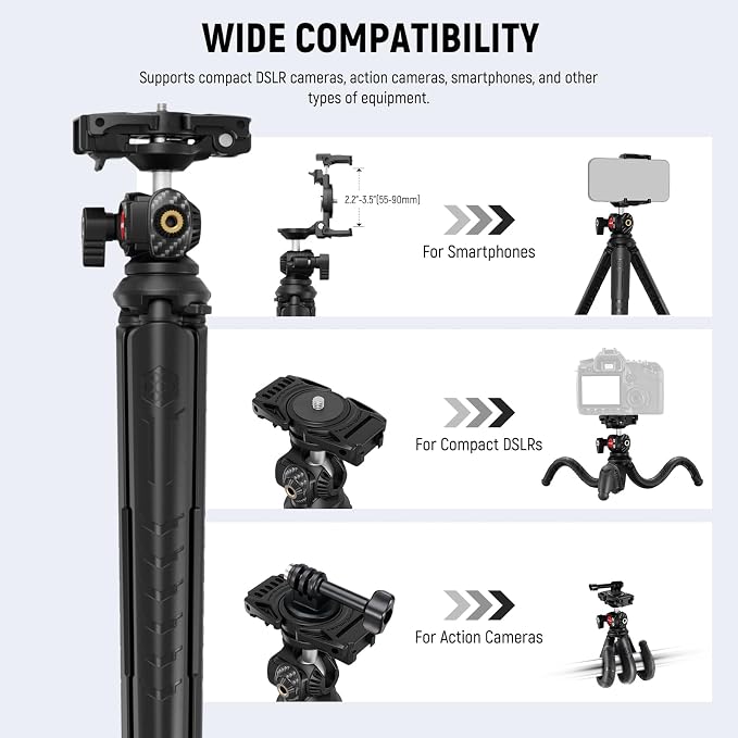 NEEWER Mini Flexible Phone Tripod Stand Portable Vlog Selfie Stick with Remote/Cell Phone Holder/Action Camera Adapter/Cleaning Cloth for Video Recording, Compatible with GoPro Insta360 Camera, TP35