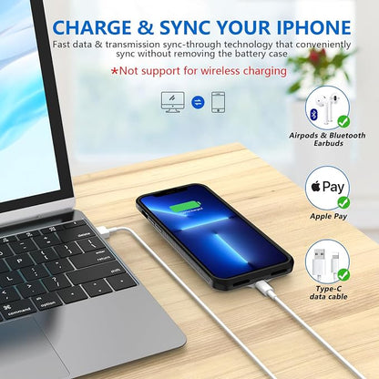 BOPPS Battery Case for iPhone 13/13 Pro/14/14 Pro【Support Carplay 】，Ultra Powerful 7000mAh Portable Rechargeable Protective Extended Charger Cover for iPhone 13，13 pro，14，14 pro Charging case,Black