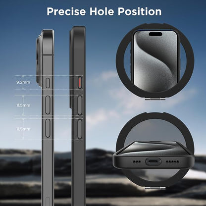 CACOE Magnetic Case for iPhone 15 Pro 6.1 inch with 360° Rotatable Ring Stand,Compatible with MagSafe Car Phone Mount,Cover Phone Holder for Desk Meeting Matte Black
