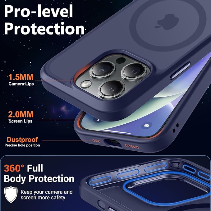 MOCCA Strong Magnetic for iPhone 14 Pro Case, [Compatible with Magsafe][13FT Military Drop Protection] Slim Translucent Matte Shockproof Case for iPhone 14 Pro Phone Case 6.1'', Deep Blue