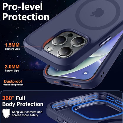 MOCCA Strong Magnetic for iPhone 14 Pro Case, [Compatible with Magsafe][13FT Military Drop Protection] Slim Translucent Matte Shockproof Case for iPhone 14 Pro Phone Case 6.1'', Deep Blue