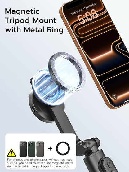 USKEYVISION Magnetic Selfie Stick Tripod with Light & Remote, Phone Tripod with Magnetic Holder for Magsafe, 360° Rotatable Cellphone Stand for iPhone/Android for Video Recording, Vlogging(SPT-02)