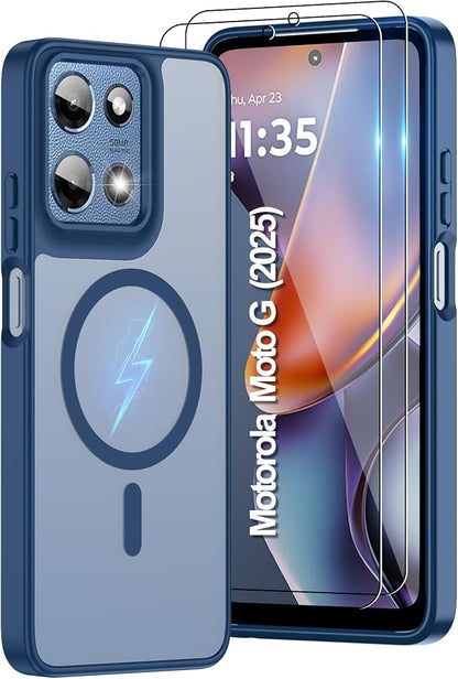 Compatible for Motorola Moto G 2025/2026 Case & Moto G PIay 2026 Case: [Mag-Safe Fit] with 2pc Screen Protector,Matte Translucent Soft-Touch Skin & Full Body for Moto G 5g 2025/2026 & G PIay 2026,Blue