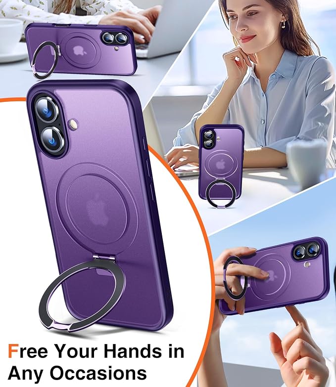 Chicfun 3-in-1 [Magnetic+Kickstand+Ring Holder] for iPhone 16 Plus Case with Stand Ring Holder， Compatible with MagSafe, Military Shockproof Kickstand Phone Case iPhone 16 Plus Cover Purple
