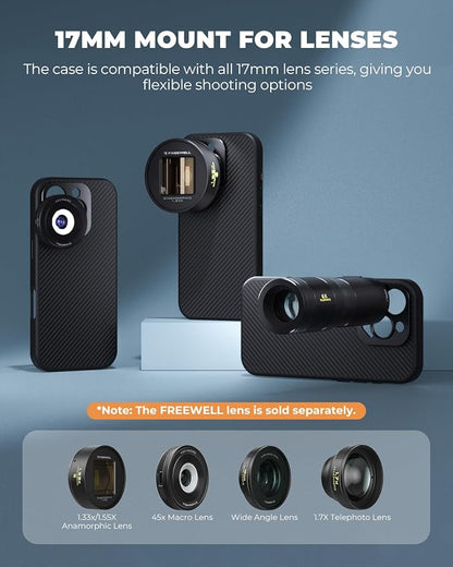 FREEWELL Pro Filmmaker Case for iPhone 13 Pro Max - Magnetic Filter & 17mm Lens Mount Black