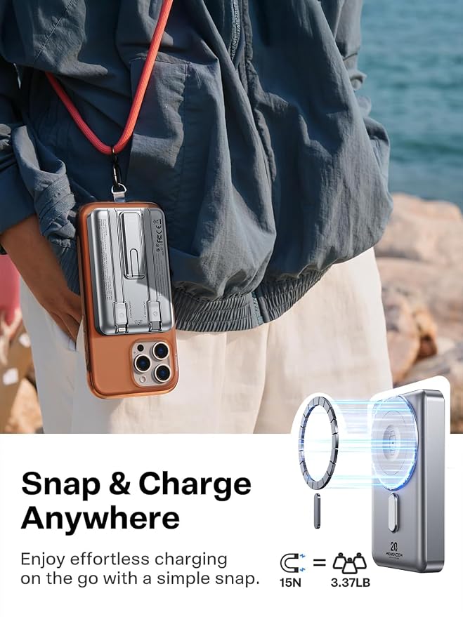 Magsafe Charger 10000mAh PD 20W Power Bank for iPhone & Apple Watch | Magnetic power bank, built-in 2 charging cables, PD 20W fast charge, compatible with iPhone 12-17 & Apple Watch Series