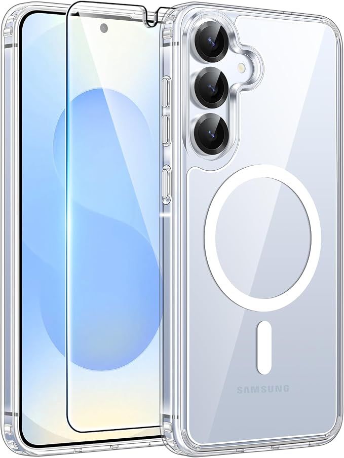 FNTCASE for Galaxy S25/S24 Plus Case, Fit for Magsafe, Screen Protector | Anti Yellowing Magnetic Back, 14FT Military Grade Drop Protection, Shockproof Protective Phone Cover, Transparent