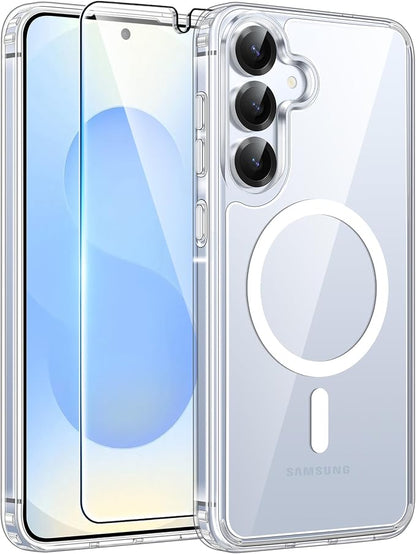 FNTCASE for Galaxy S25/S24 Plus Case, Fit for Magsafe, Screen Protector | Anti Yellowing Magnetic Back, 14FT Military Grade Drop Protection, Shockproof Protective Phone Cover, Transparent