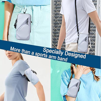 Prime Comfort Cell Phone Carrier - Arm Band, Cross Body Bag, Holster for Men Women - Cell Phone Holder for Running Walking - Light Blue
