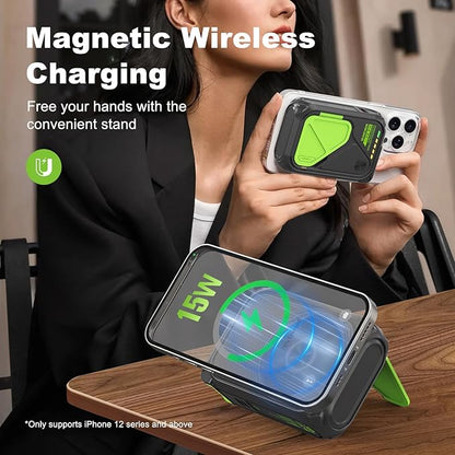 P05 Portable Charger, Magnetic Power Bank, Small Wireless PowerBank, Battery Pack 10000mAh Emergency Travel Essentials Fast Charging with Built in Cable, Foldable Wall Plug for iPhone,Samsung,Andriod
