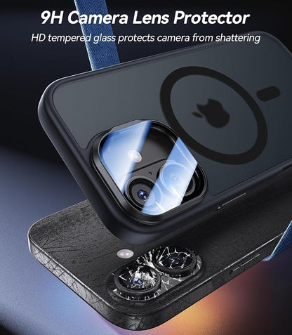 [Upgraded Full Camera Protection] for iPhone 17 Case with Camera Cover Stand [Fit for MagSafe][10FT Mil-Grade Protection] Translucent Magnetic iPhone 17 Phone Case, Black