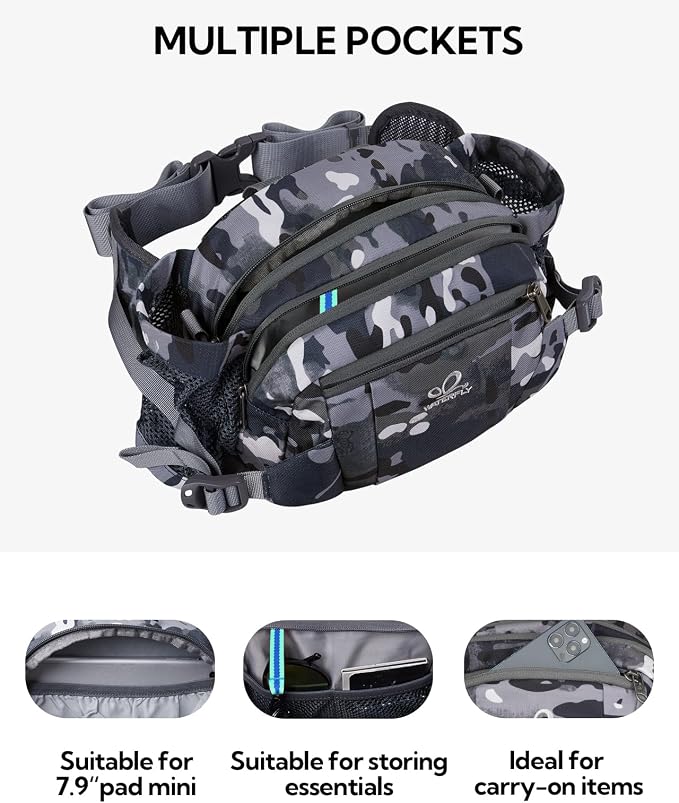 WATERFLY Fanny Pack Waist Bag: Fannie Pack 2 Water Bottle Holders Lumbar Belt Hiking Walking Running Jogging Camping Large Woman Man (Bottle Not Included)