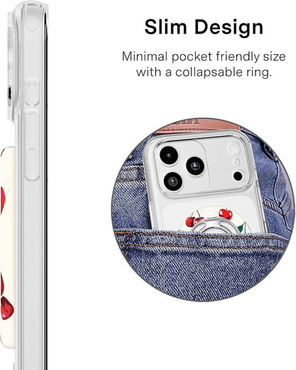 VELVET CAVIAR Compatible with MagSafe Phone Grip 2.0 | Cute Magnetic Ring Holder | Finger Loop Kickstand | Pop On Accessory for iPhone 17, 16, 15, 14, 13, 12 | Mon Cheri Cherry