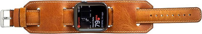HARDISTON Cuff Watch Band Compatible with Apple 42mm (Ser.10) for Men & Women, Handmade Genuine Leather, Compatible with iWatch Series 11 10 9 8 7 6 5 4 3 2 1 SE Ultra, Wristband, Small/Band-Amber