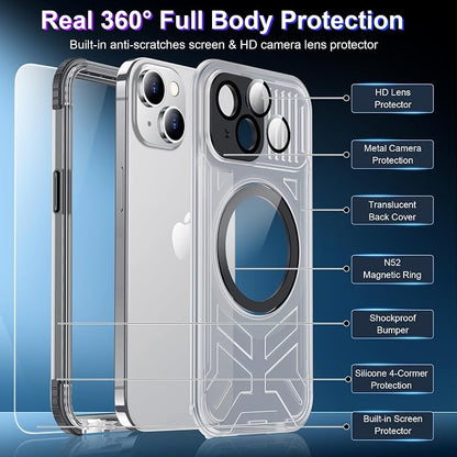 Temdan Magnetic for iPhone 15 Case Waterproof,[Built-in Screen & Camera Protector][Full Body Shockproof][IP68 Underwater][Dustproof] Shockproof Phone Case for iPhone 15 6.1"-Black
