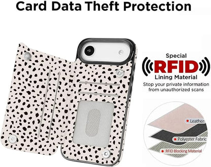 uCOLOR for iPhone 17 Air Wallet Case with Card Holder PU Leather RFID Blocking Design iPhone Air flip case for Women Men Magnetic Clasp Kickstand Design 6.5 inch (Almond Latte Polka Dot)