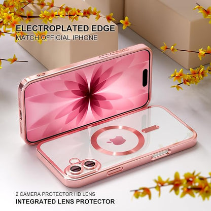 Misea Magnetic for iPhone 17 Case Compatible with MagSafe [Never Yellowing] [Military Grade Drop Protection] Full Camera Lens Protector Plating Soft Clear Phone Case for Women, Pink