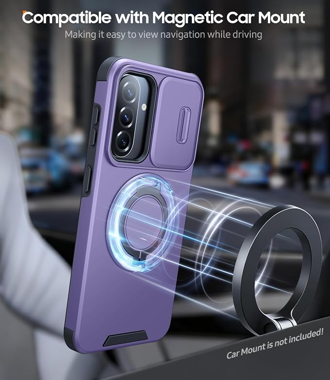 JAME for Samsung Galaxy A37/A36/A56 5G Case, Ring Holder Stand Kickstand, Slide Camera Cover, 2 Screen Protectors, Dual-Layer Shockproof Protective, Magnetic Accessory Friendly Phone Case, Purple