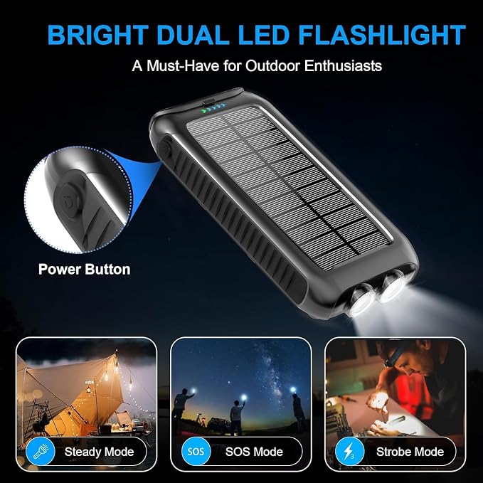 Solar-Charger-Power-Bank-49800mAh Portable Solar Phone Charger with LED Flashlight/15W Fast Charge USB C Waterproof External Backup Battery Pack for All Cell Phones & Electronic Devices