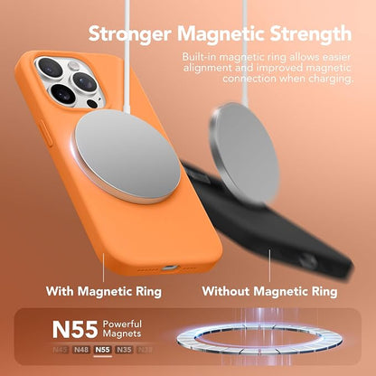 GONEZ Magnetic for iPhone 13 Pro Max Case, Compatible with MagSafe, [Screen Protector + Camera Lens Protector], Silicone Shockproof Anti-Scratch Protective Phone Case 6.7 inch, Orange
